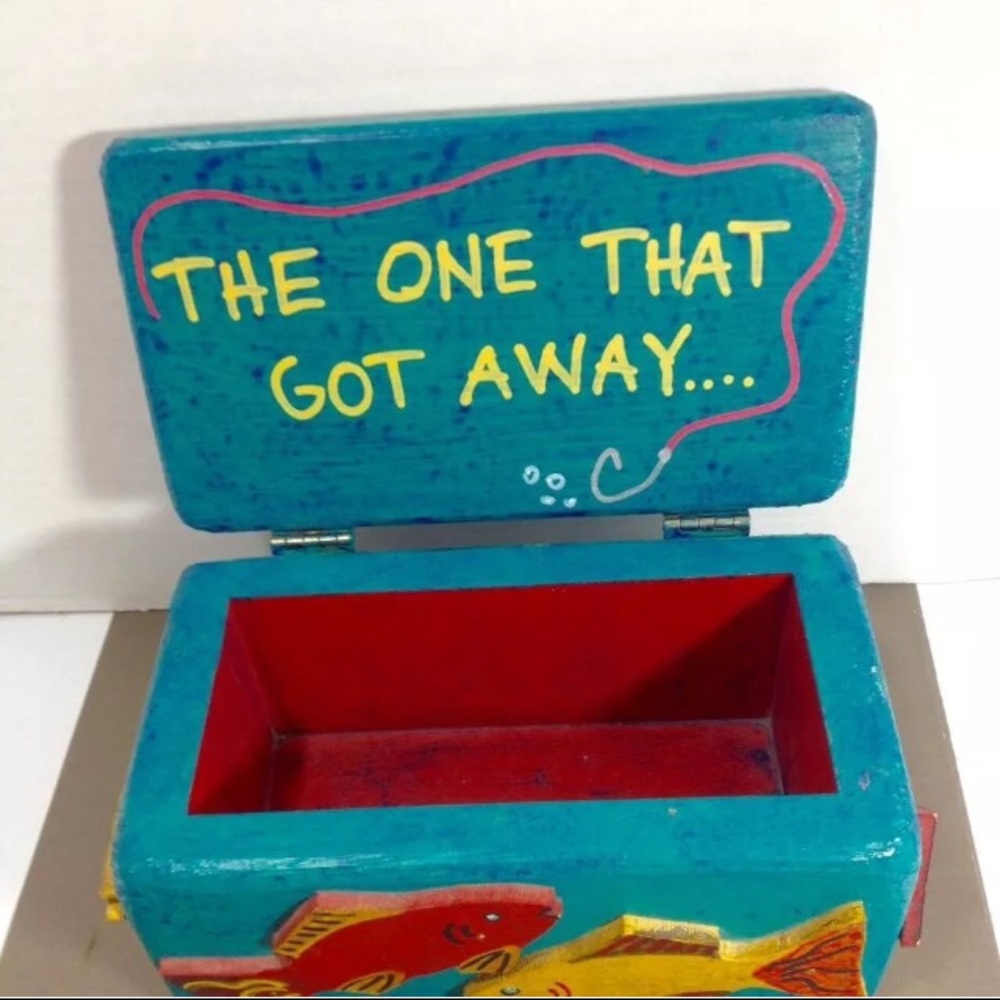 COLORFUL WOODEN TRINKET LETTER TACKLE BOX HINGED